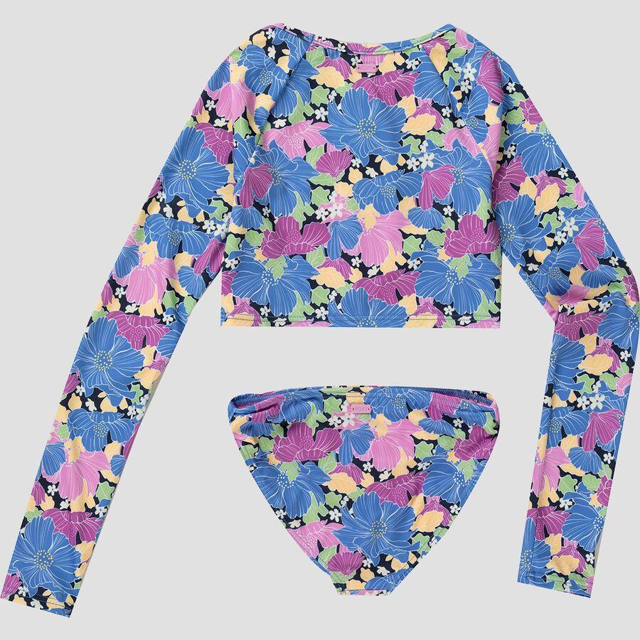 Roxy Outline Floral Crop Rashguard Set - Girls' Mood Indigo