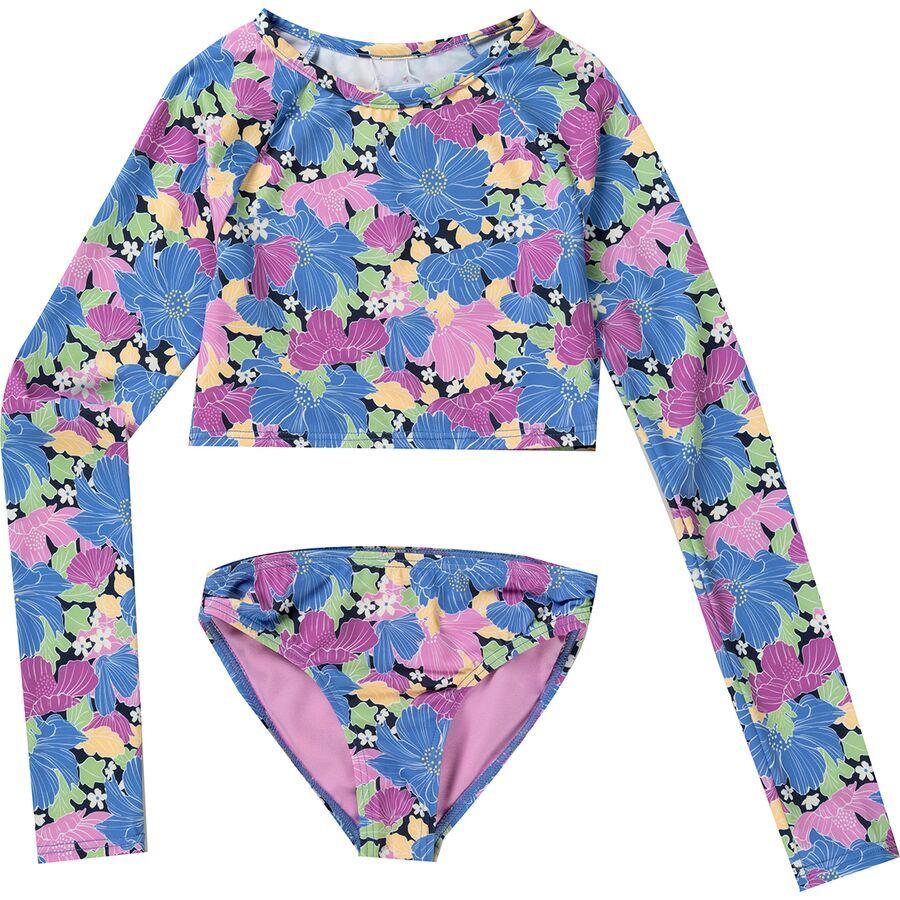 Roxy Outline Floral Crop Rashguard Set - Girls' Mood Indigo