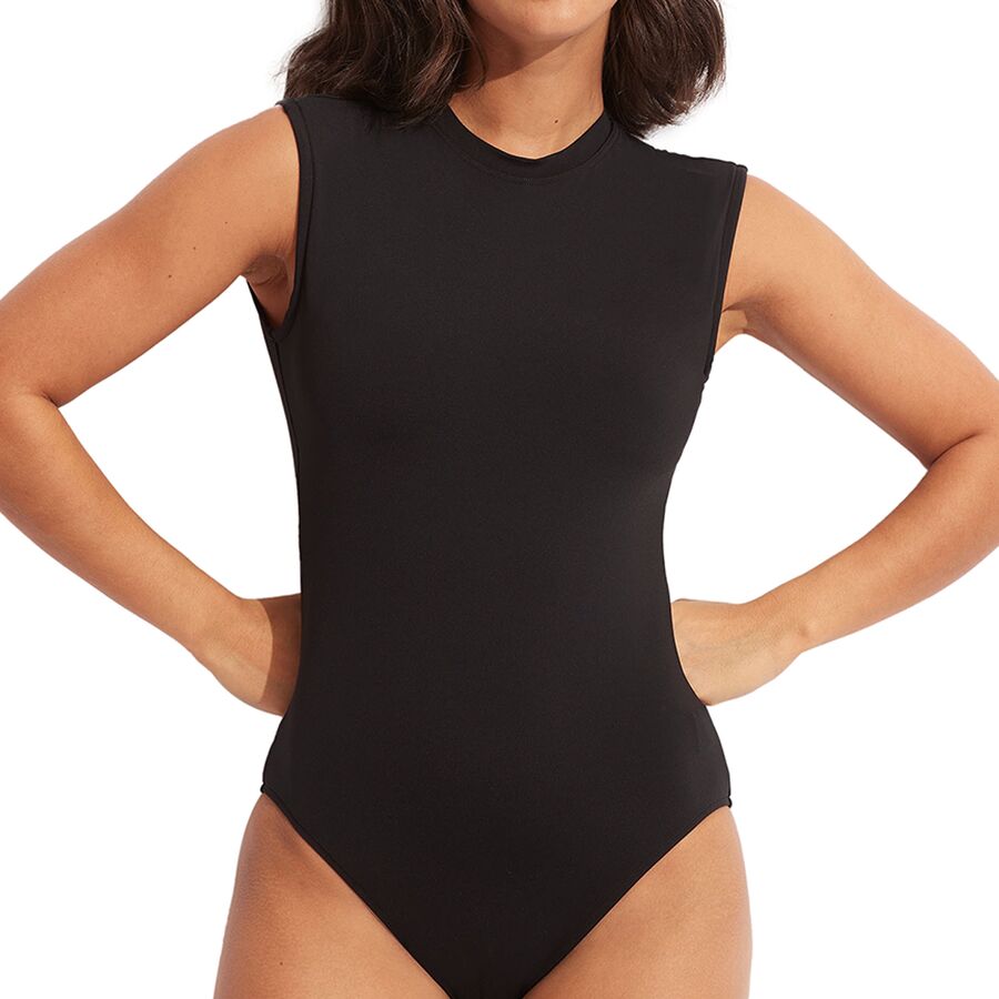 Seafolly Active Cap Sleeve Maillot One Piece Swimsuit - Women's Black 2