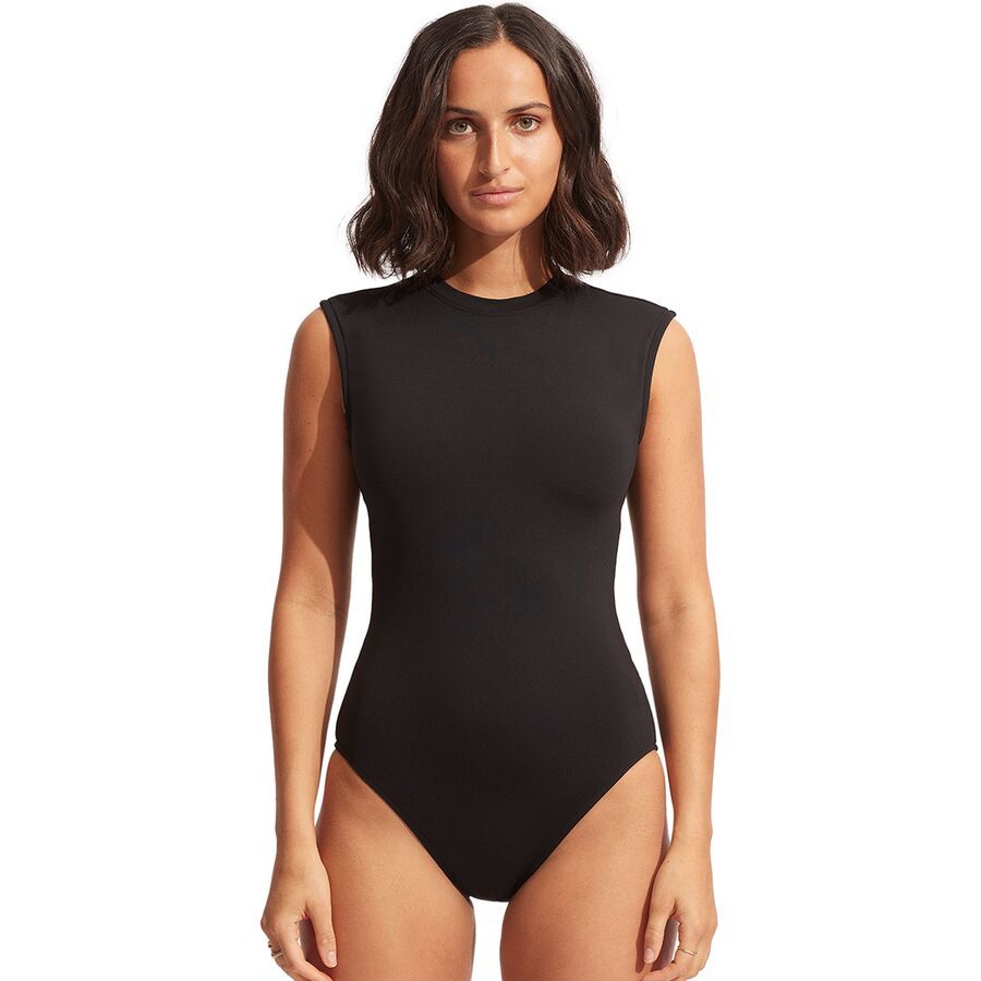 Seafolly Active Cap Sleeve Maillot One Piece Swimsuit - Women's Black 2
