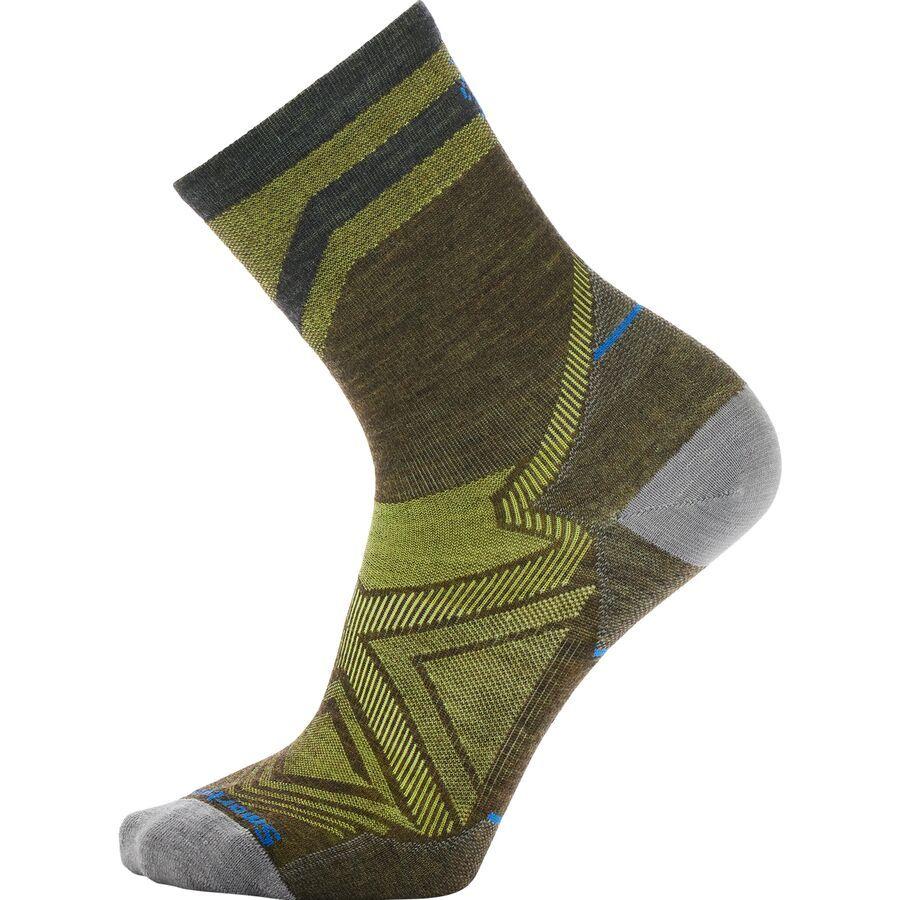 Smartwool Run Zero Cushion Mid Crew Pattern Sock Military Olive