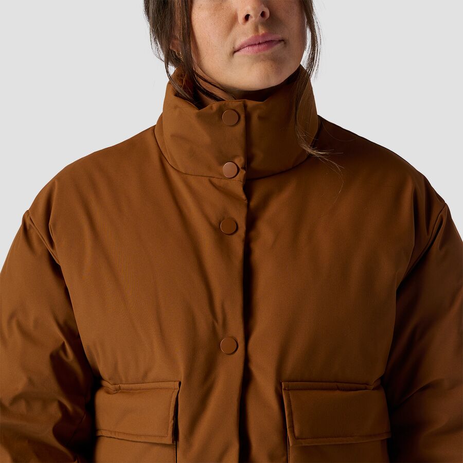 Stoic Cropped Boxy Snap Front Puffer - Women's Downtown Brown