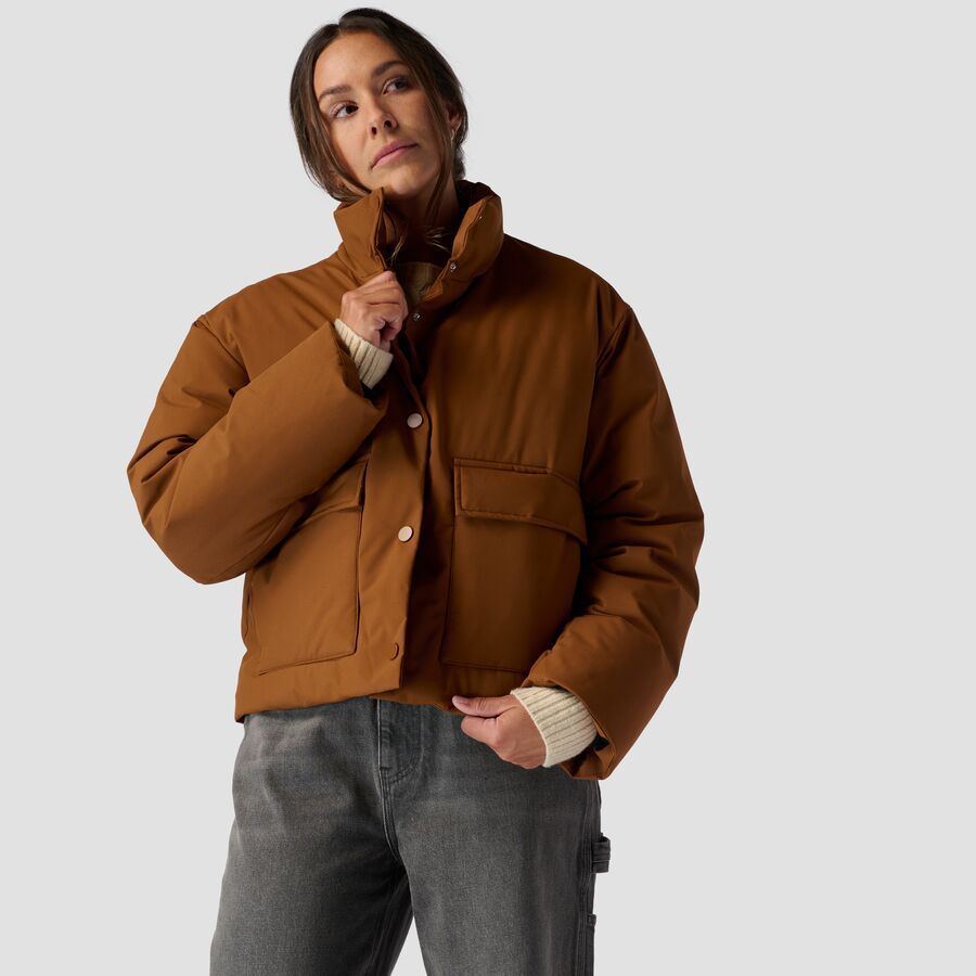 Stoic Cropped Boxy Snap Front Puffer - Women's Downtown Brown