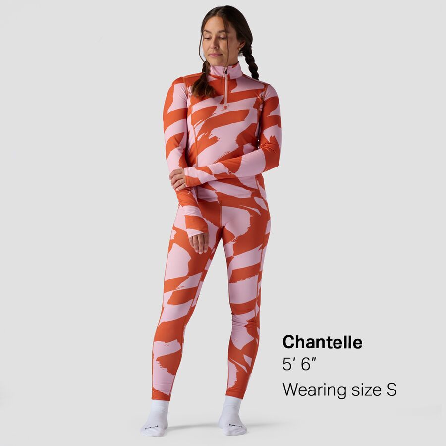 Stoic Lightweight Poly 1/4-Zip Baselayer Top - Women's Pink/Rust Wavy Checker Print