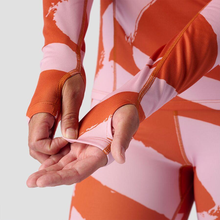 Stoic Lightweight Poly 1/4-Zip Baselayer Top - Women's Pink/Rust Wavy Checker Print