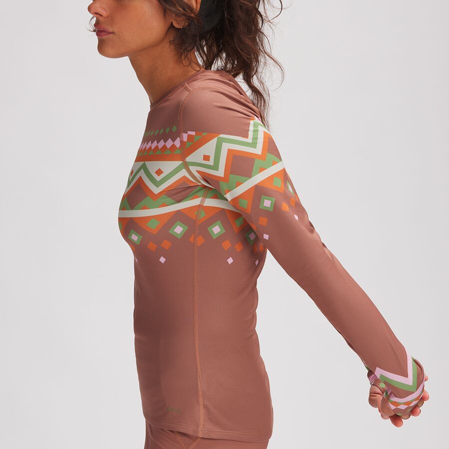 Stoic Lightweight Poly Crew Baselayer - Women's Rust Fair Isle