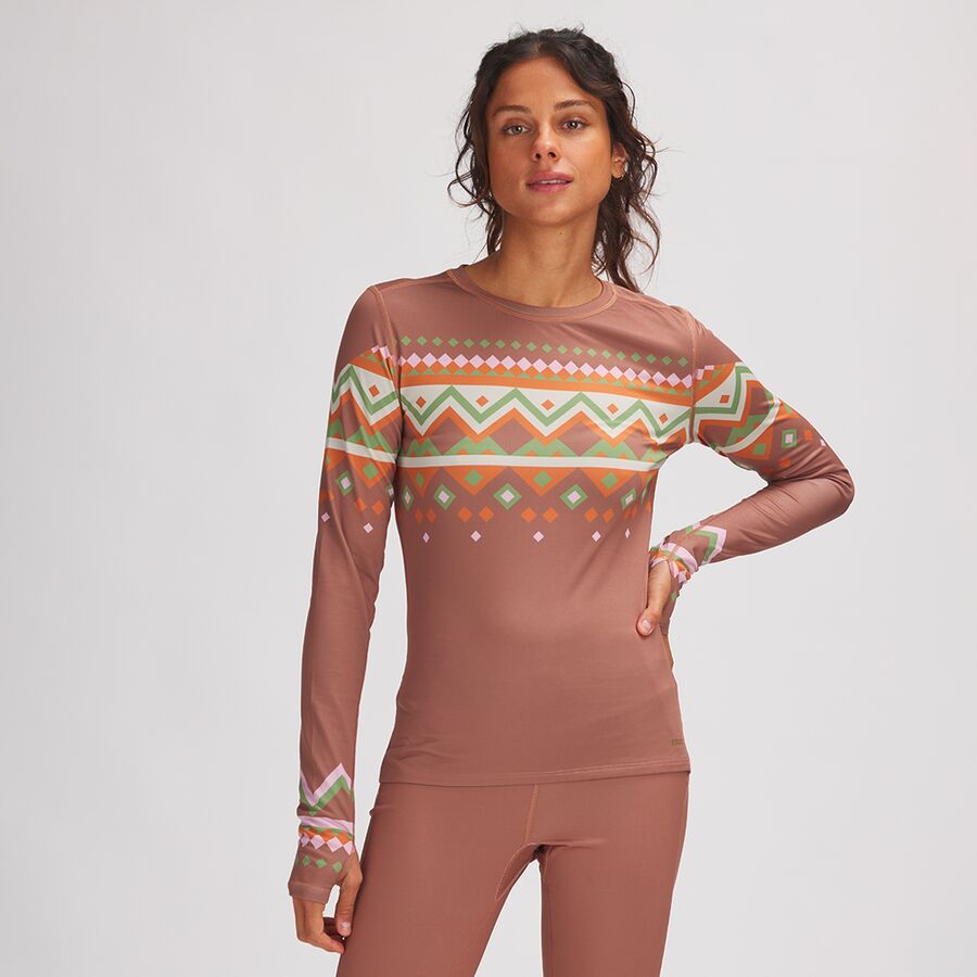 Stoic Lightweight Poly Crew Baselayer - Women's Rust Fair Isle