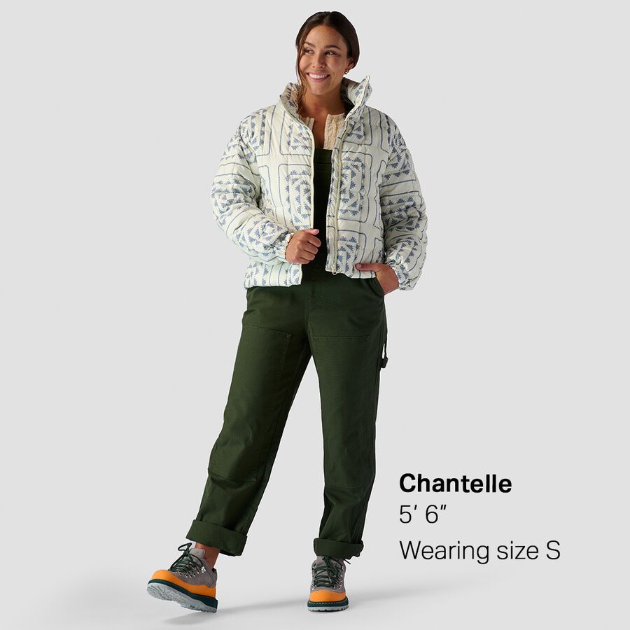 Stoic Printed Quilted Puffer - Women's Ivory/Navy Snowflake Print
