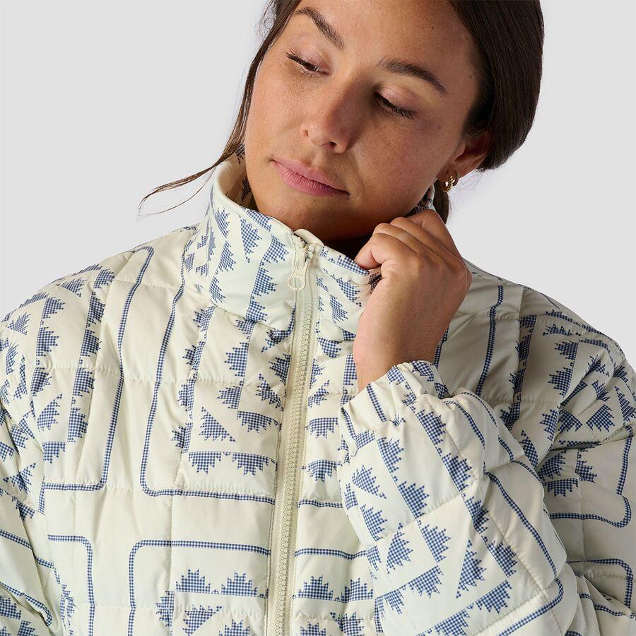 Stoic Printed Quilted Puffer - Women's Ivory/Navy Snowflake Print