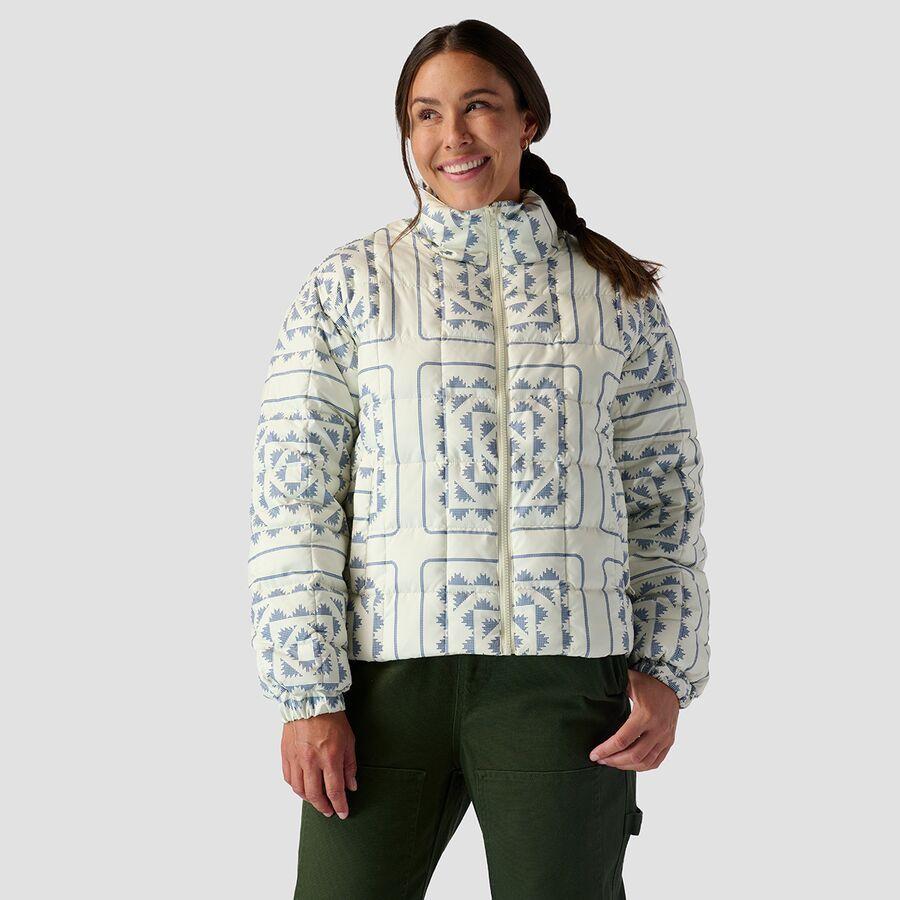 Stoic Printed Quilted Puffer - Women's Ivory/Navy Snowflake Print