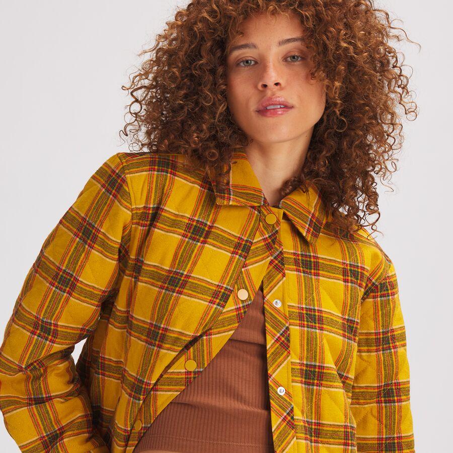 Stoic Quilted Boyfriend Plaid Shirt Jacket - Women's Mineral Yellow Plaid