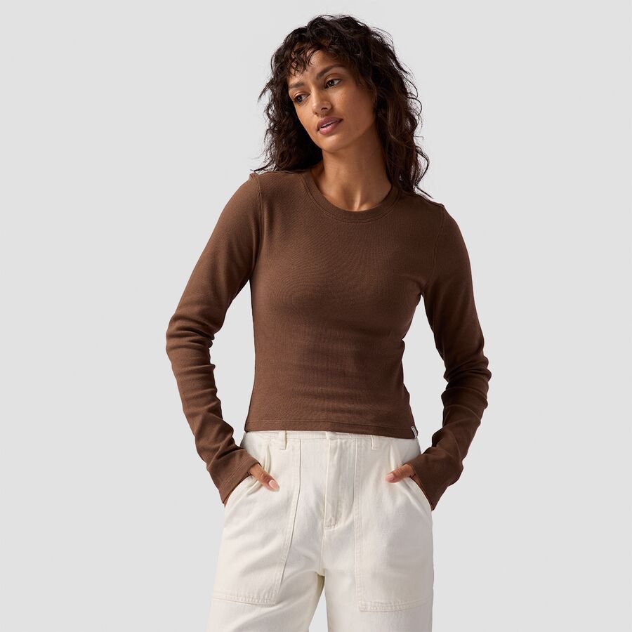 Stoic Ribbed Long-Sleeve Tiny Top - Women's Potting Soil