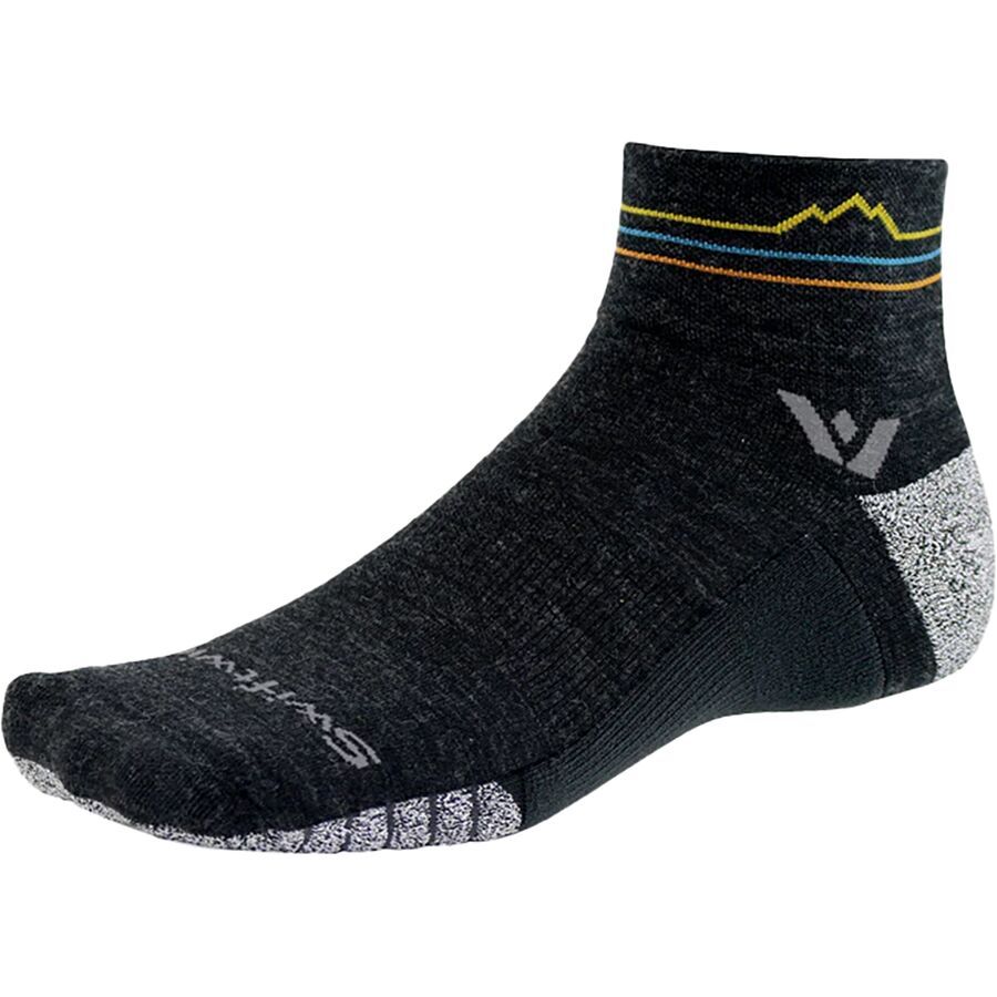 Swiftwick Flite XT Trail Quarter Crew Sock Coal Sunset Mountain