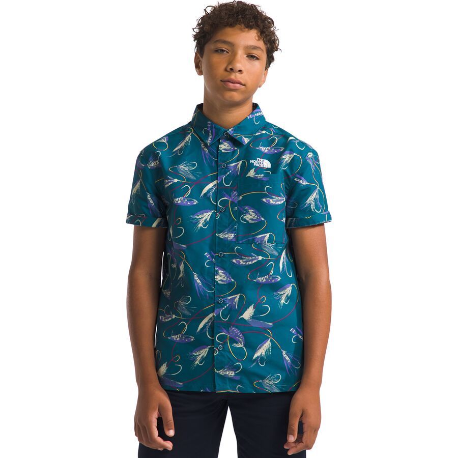 The North Face Amphibious Button Down Shirt - Boys' Blue Moss Gone Fishing Print