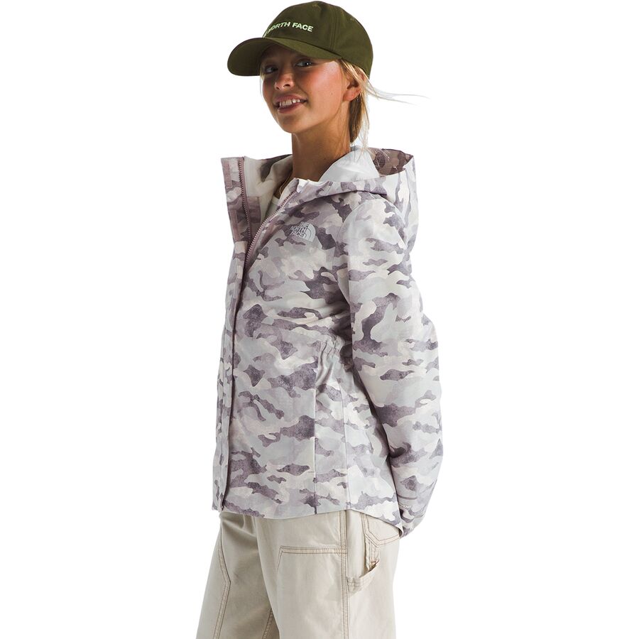 The North Face Antora Rain Jacket - Girls' Moonstone Grey TNF Camo Small Print