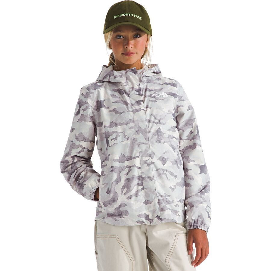 The North Face Antora Rain Jacket - Girls' Moonstone Grey TNF Camo Small Print