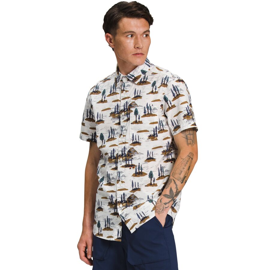 The North Face Short Sleeve Baytrail Pattern Shirt - Men's Gardenia White Camping Scenic Print