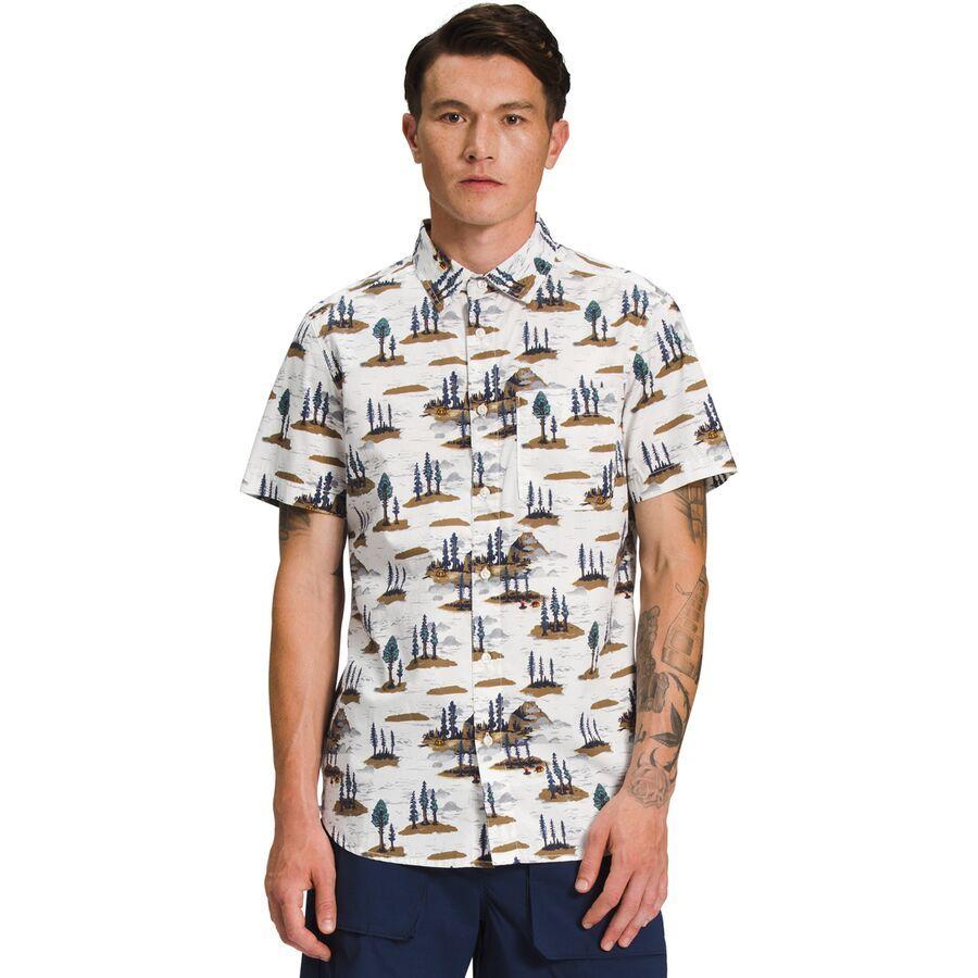 The North Face Short Sleeve Baytrail Pattern Shirt - Men's Gardenia White Camping Scenic Print The North Face Short Sleeve Baytrail Pattern Shirt - Men's Gardenia White Camping Scenic Print