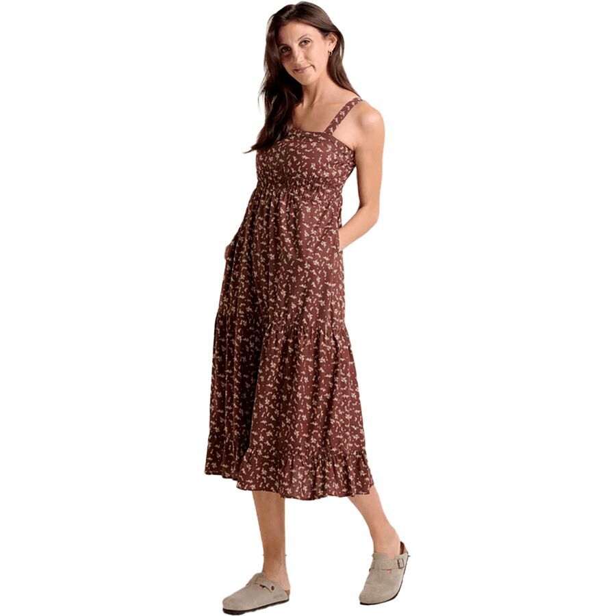 Toad&Co Taj Hemp Tiered Midi Sleeveless Dress - Women's Chestnut Floral Print