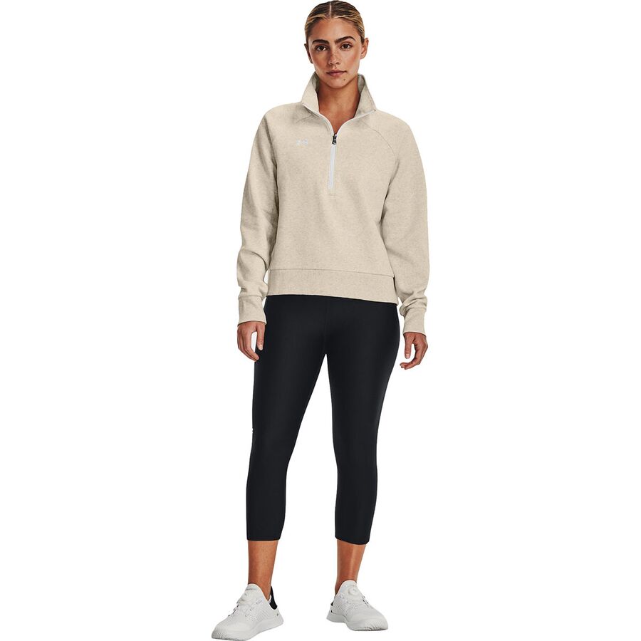Under Armour Rival Fleece 1/2-Zip Pullover - Women's Oatmeal Light Heather/White