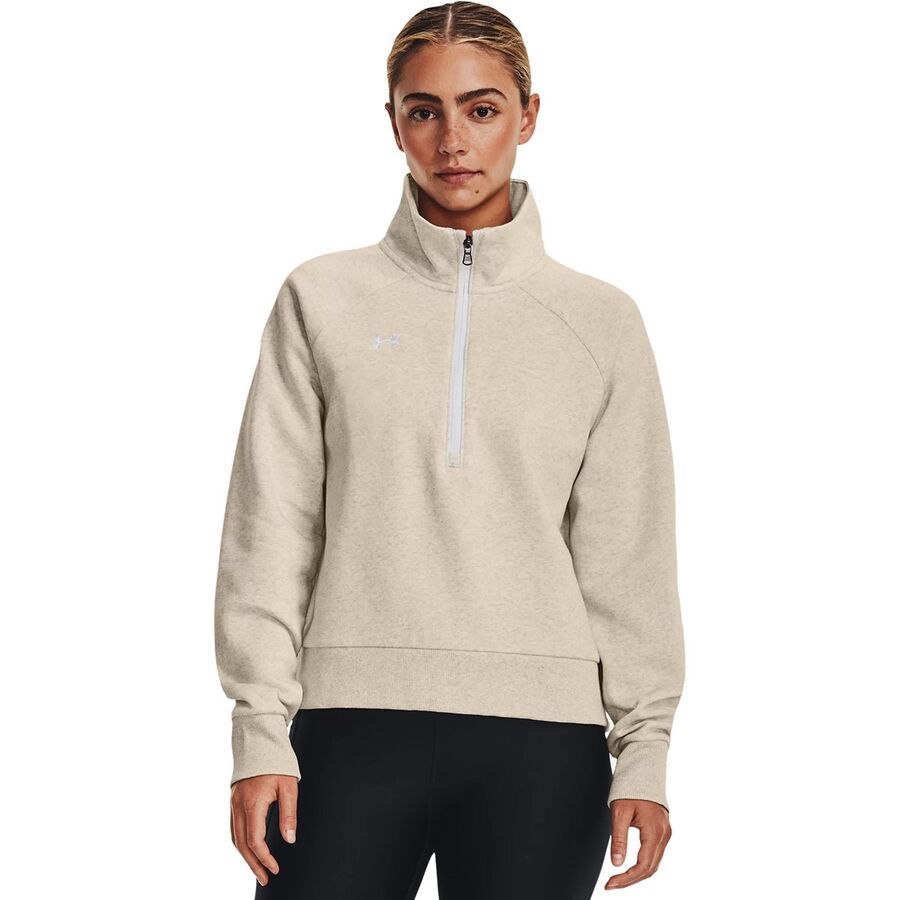 Under Armour Rival Fleece 1/2-Zip Pullover - Women's Oatmeal Light Heather/White