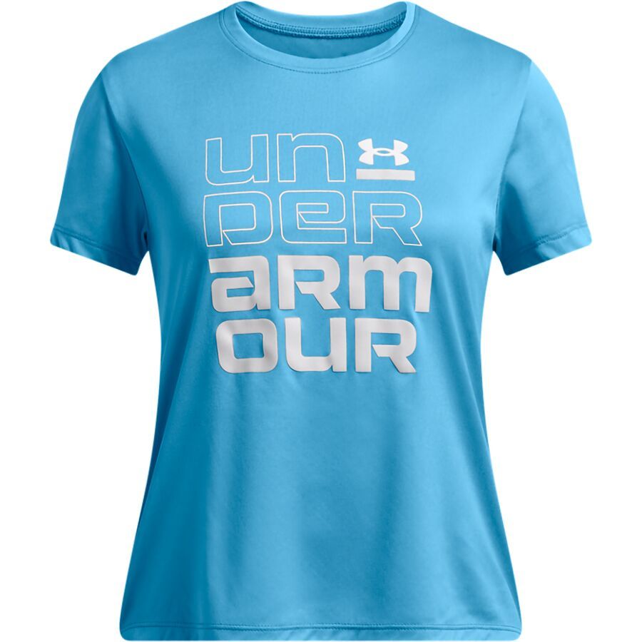 Under Armour Tech Split Wordmark Short-Sleeve Top - Girls' Ether Blue/Halo Gray/White