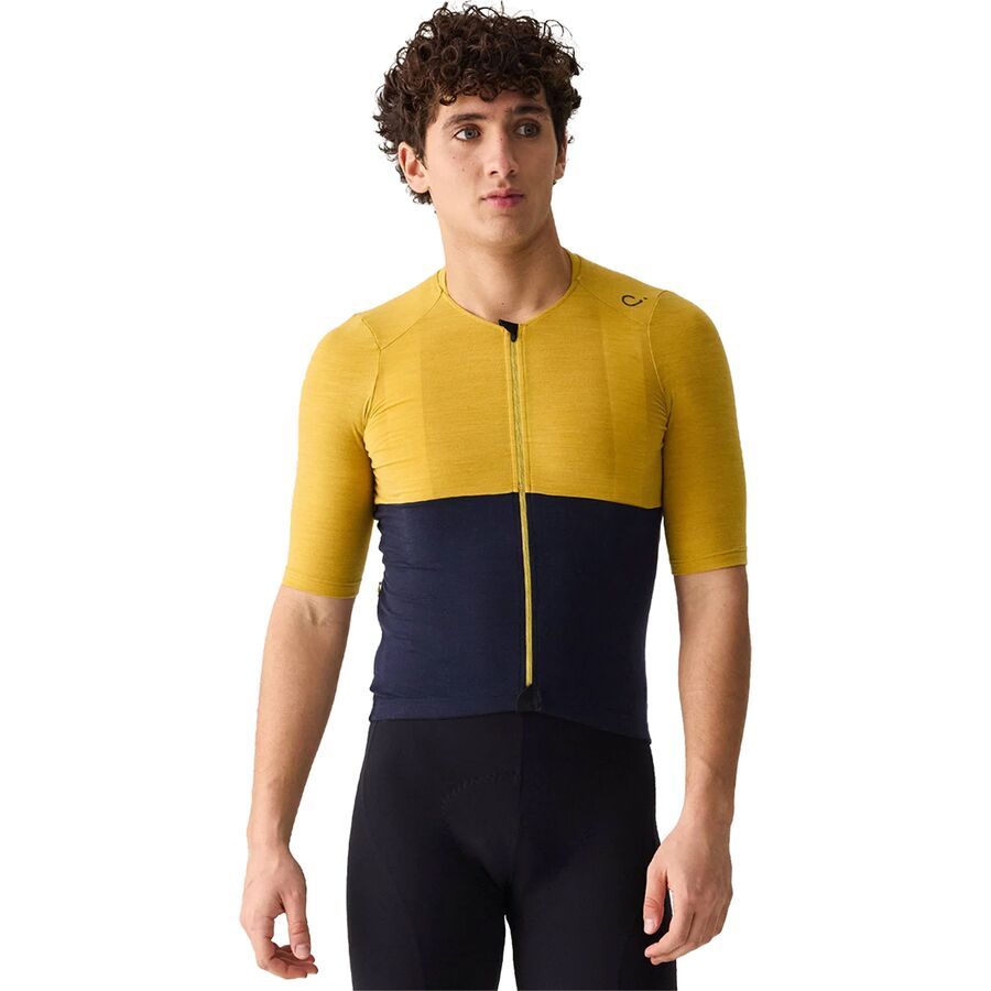 Velocio Merino LUXE Colorblock Jersey - Men's Sulphur/Navy