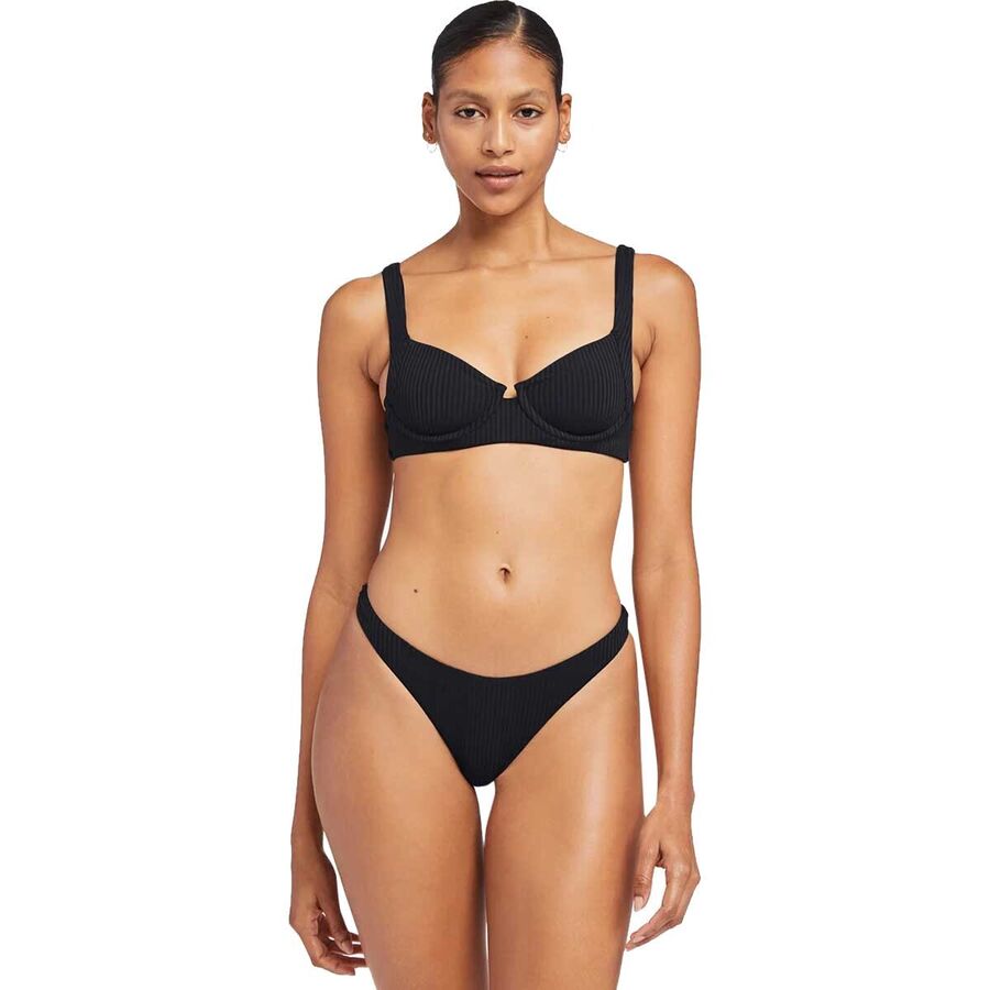 Vitamin A California High-Leg Cheeky Cut Bikini Bottom - Women's Black EcoRib
