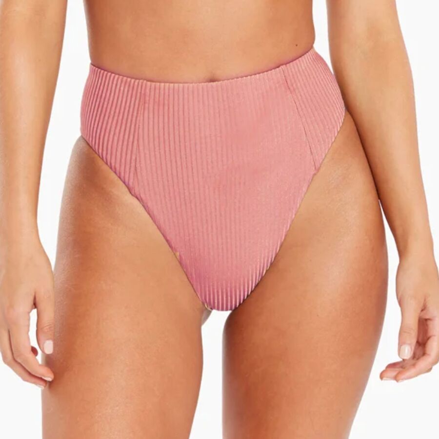 Vitamin A Sienna High Waist Cheeky Cut Bikini Bottom - Women's Pink Sands Shimmer Rib