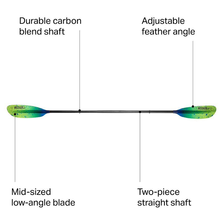 Werner Camano Hooked Fiberglass 2-Piece Paddle - Straight Shaft Catch Lime