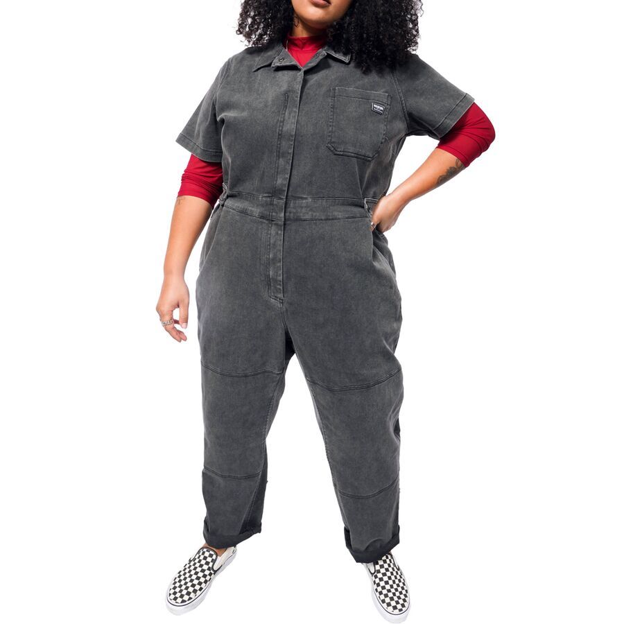 Wildfang The Essential Short-Sleeve Denim High Waisted Coverall Black Denim